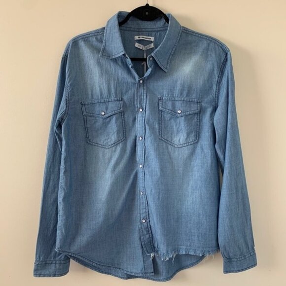 Revolve One Teaspoon Denim Button Down Shirt Chambray Frayed Blue Size XS - Picture 12 of 16